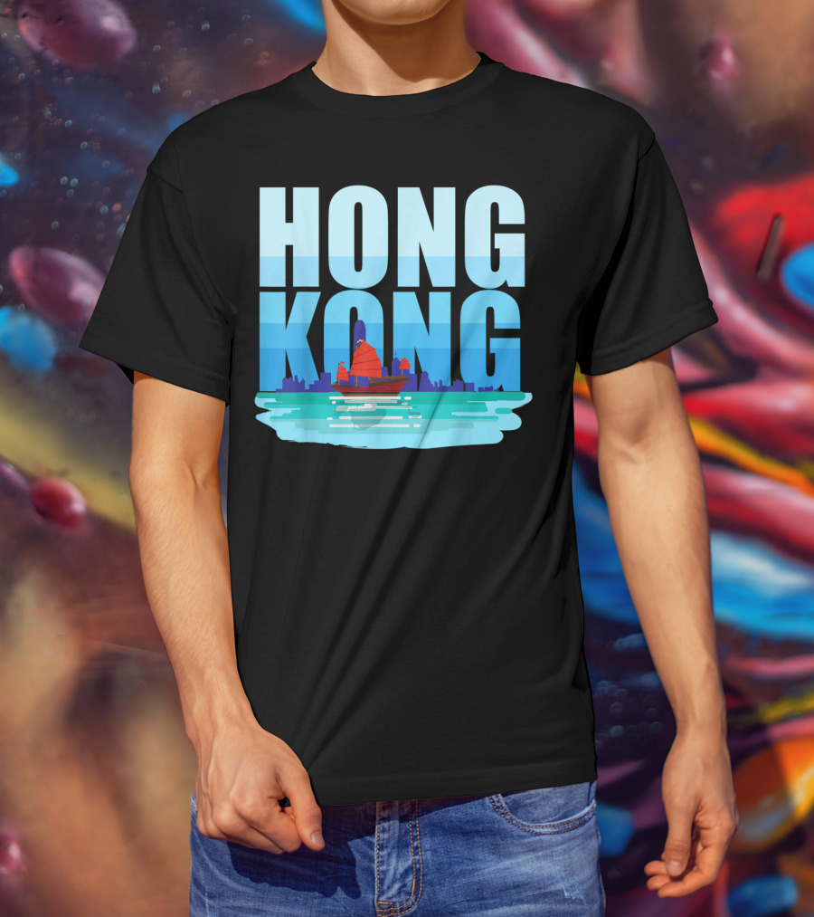 Hong Kong Skyline With Junk Boat HK Lover T-Shirt