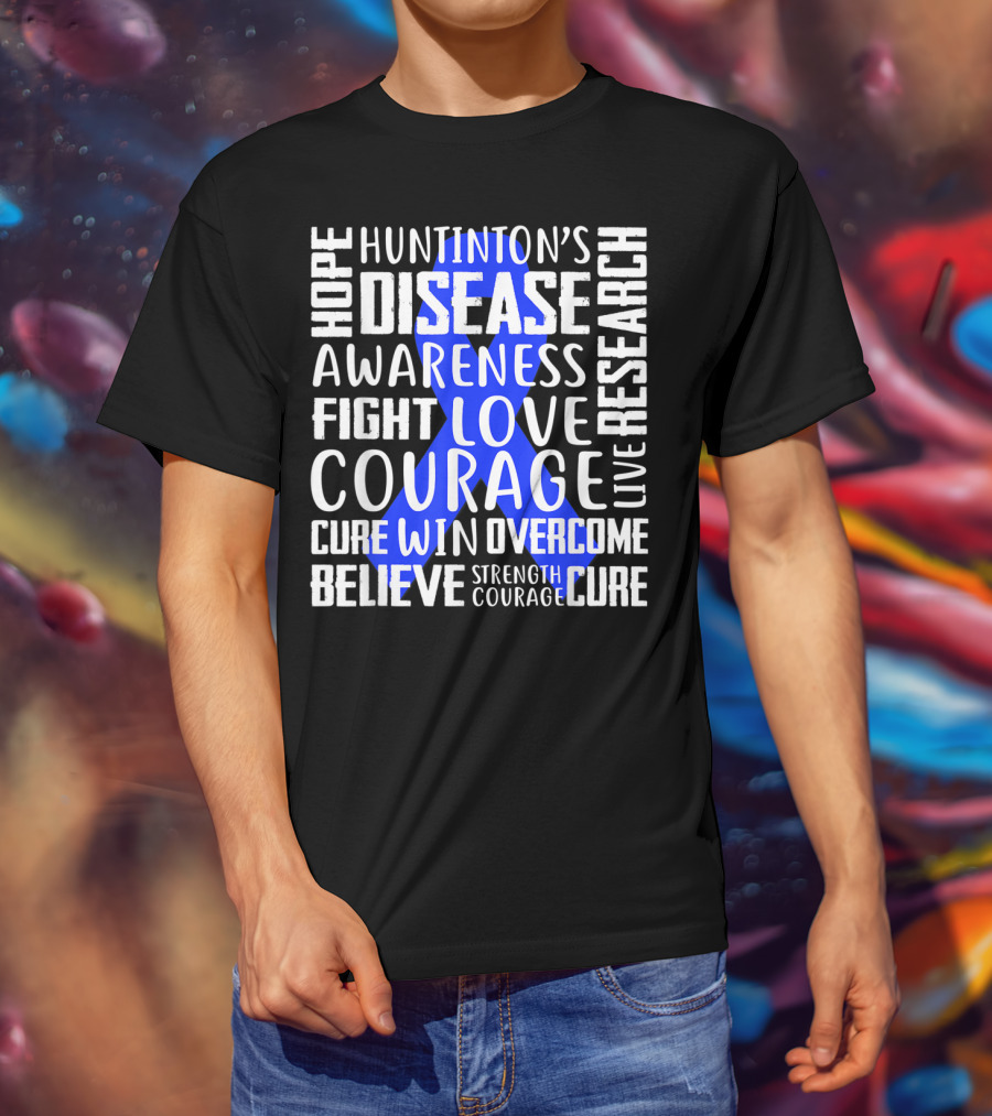 I Wear Blue For Husband Huntington's Disease Awareness Courage Hope Strength Fight Love Cure T-Shirt