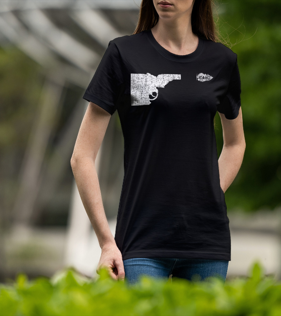 Idaho Gun Silhouette With Pine Tree Texture For Nature Lovers T-Shirt