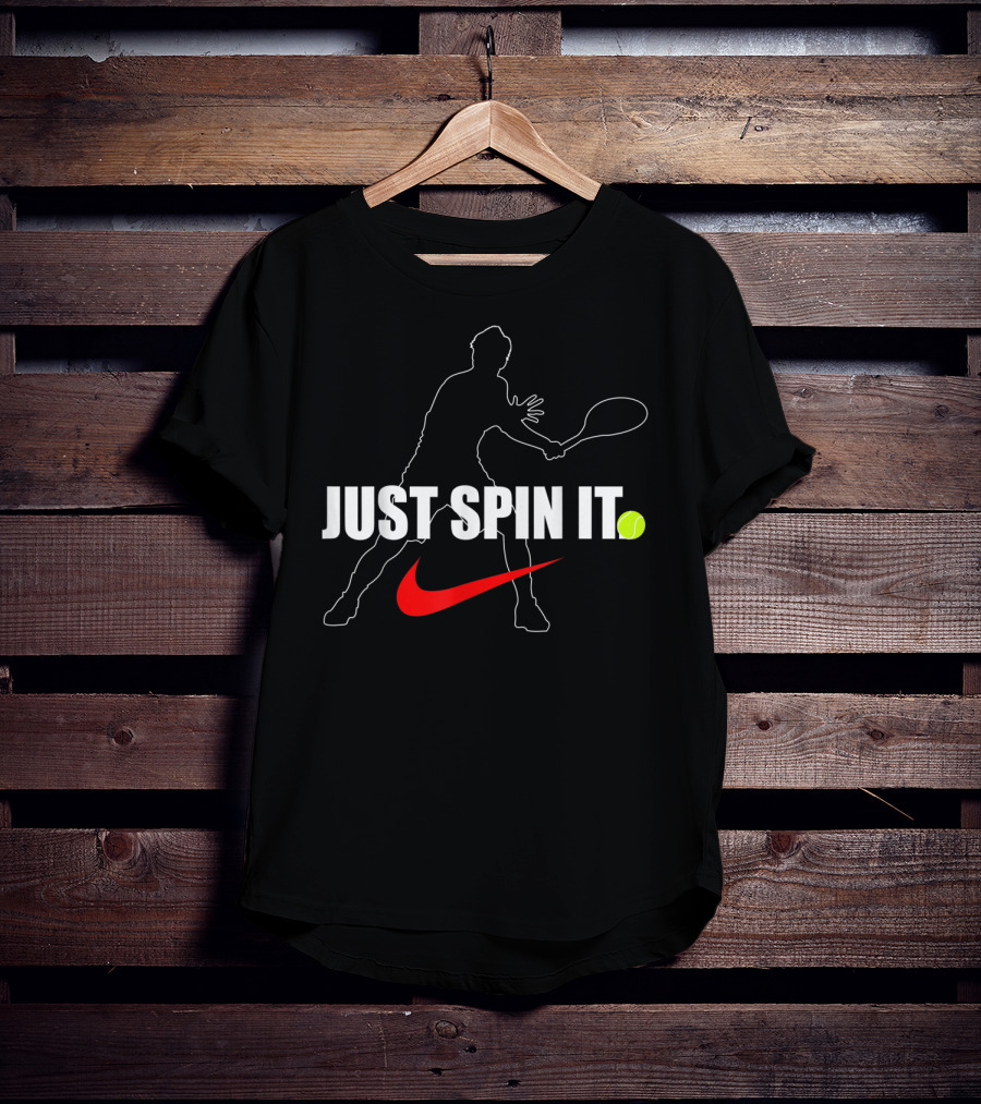 Just Spin It Funny Lawn Tennis Silhouette With Red Swoosh And Tennis Ball T-Shirt