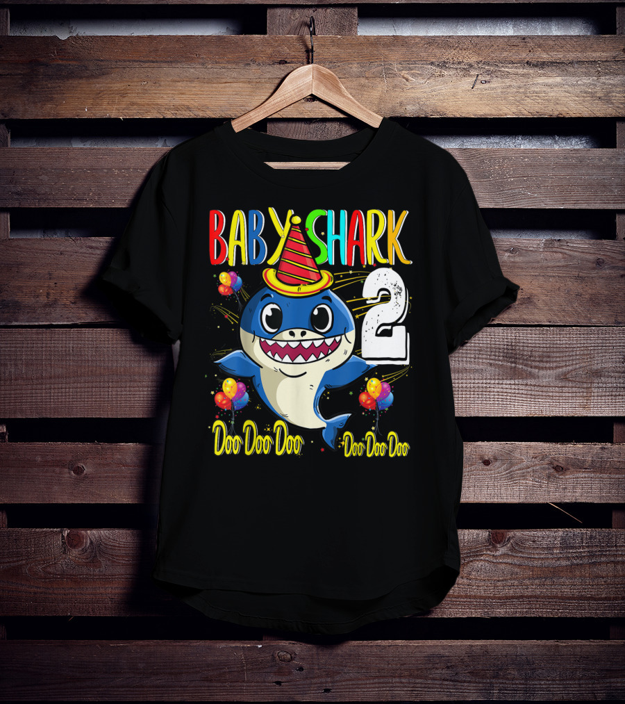 Baby Shark 2nd Birthday Doo Doo Doo Party Hat Balloons T-Shirt