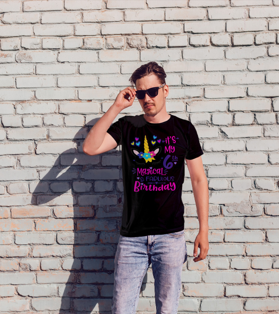 It's My 6th Magical Fabulous Birthday Unicorn Hearts T-Shirt