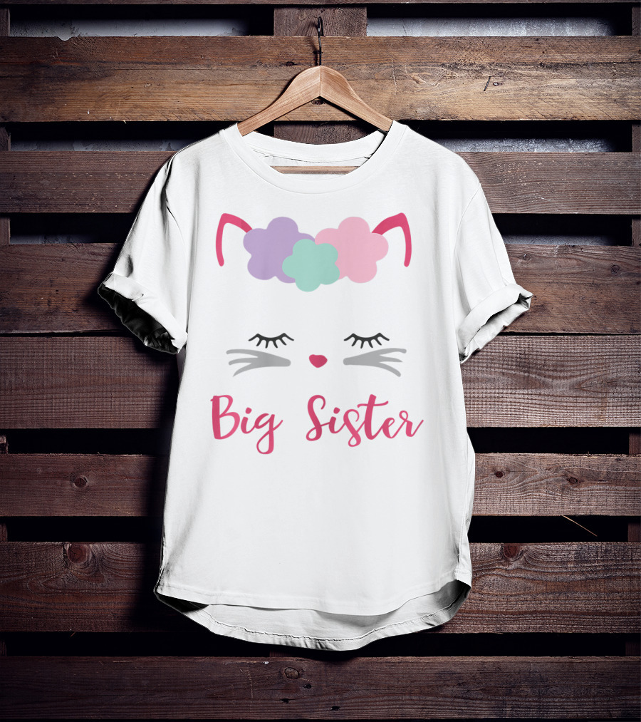 Big Sister Kitty Cat With Floral Headband T-Shirt