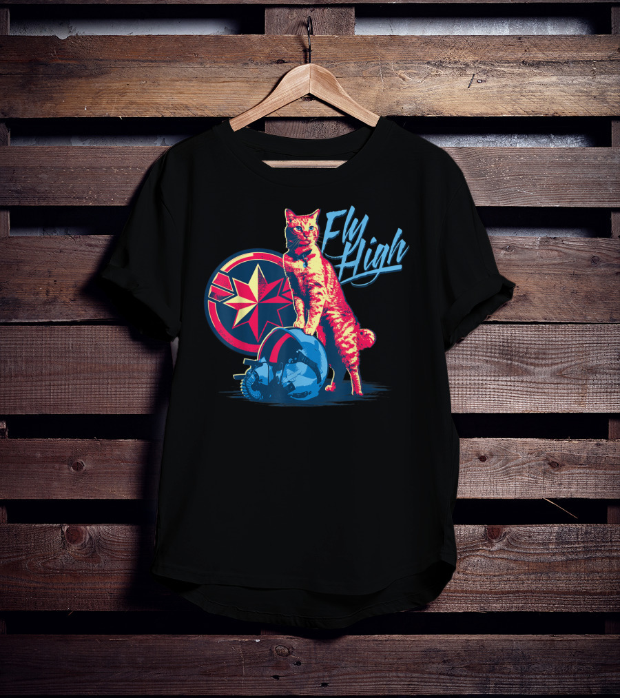 Captain Marvel Fly High Goose Cat Helmet Star T-Shirt