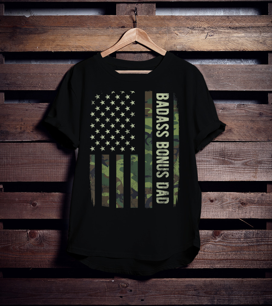 Badass Bonus Dad Camouflage American Flag T-Shirt