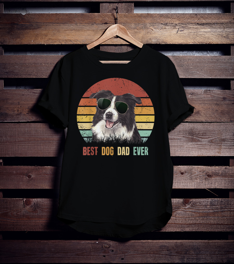 Best Dog Dad Ever Border Collie Sunglasses T-Shirt