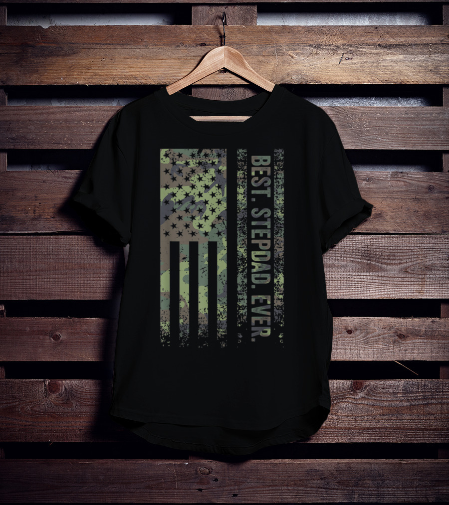Best Stepdad Ever Military Camouflage American Flag T-Shirt
