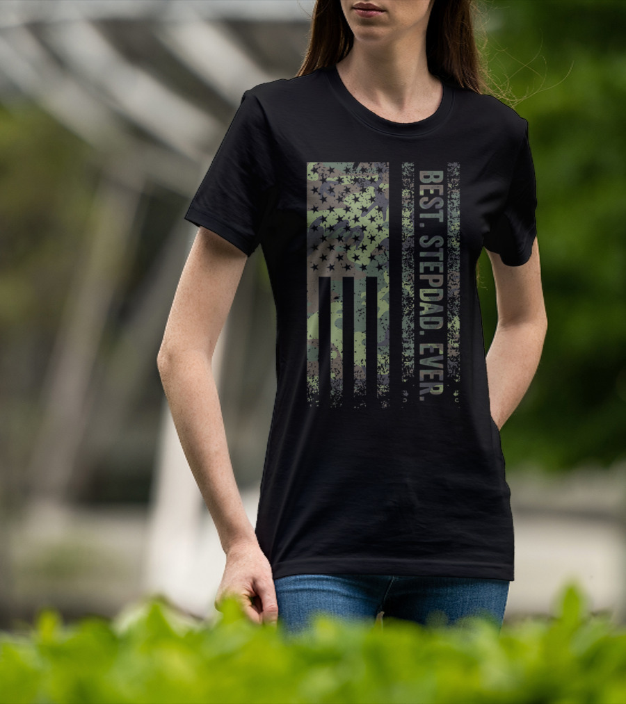 Best Stepdad Ever Military Camouflage American Flag T-Shirt
