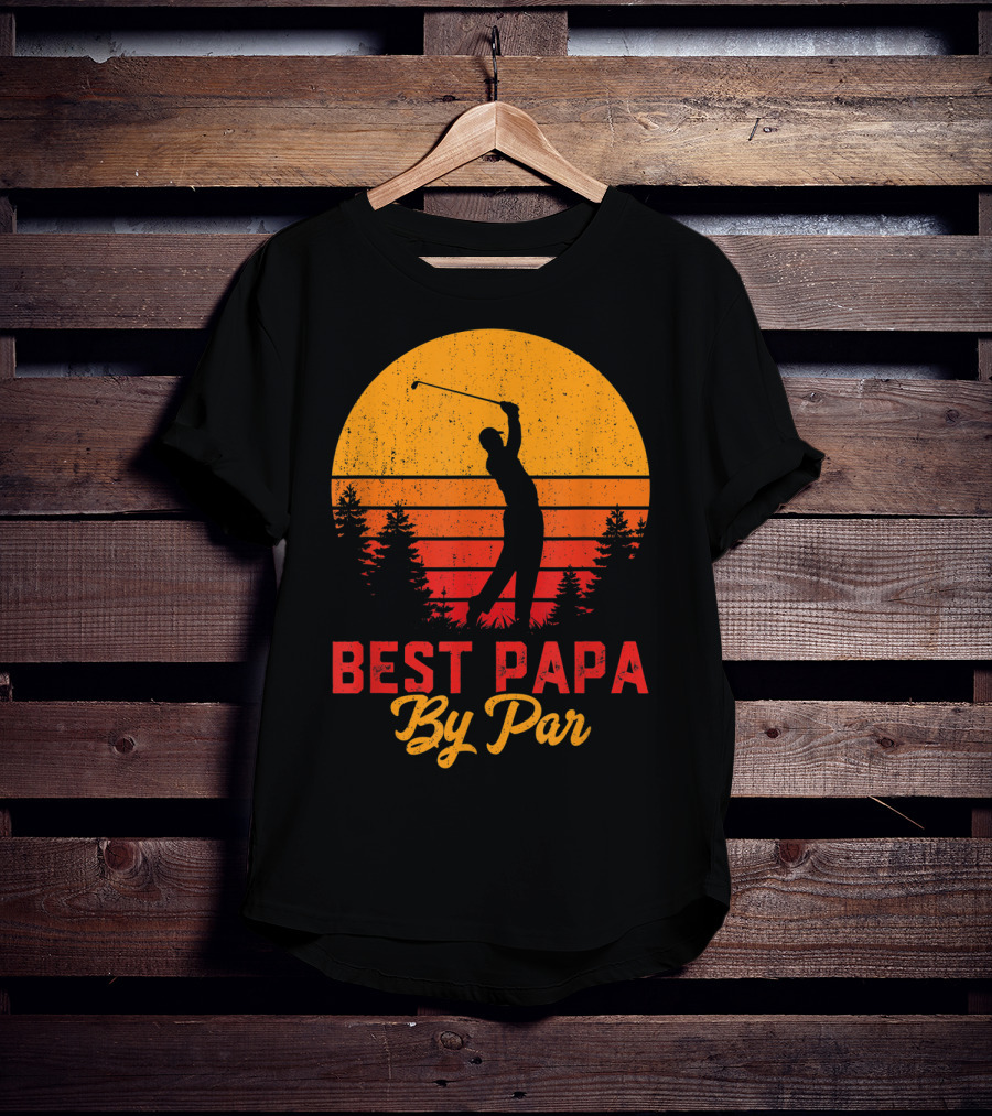 Mens Funny Father's Day Best Papa By Par Golf Silhouette Sunset T-Shirt