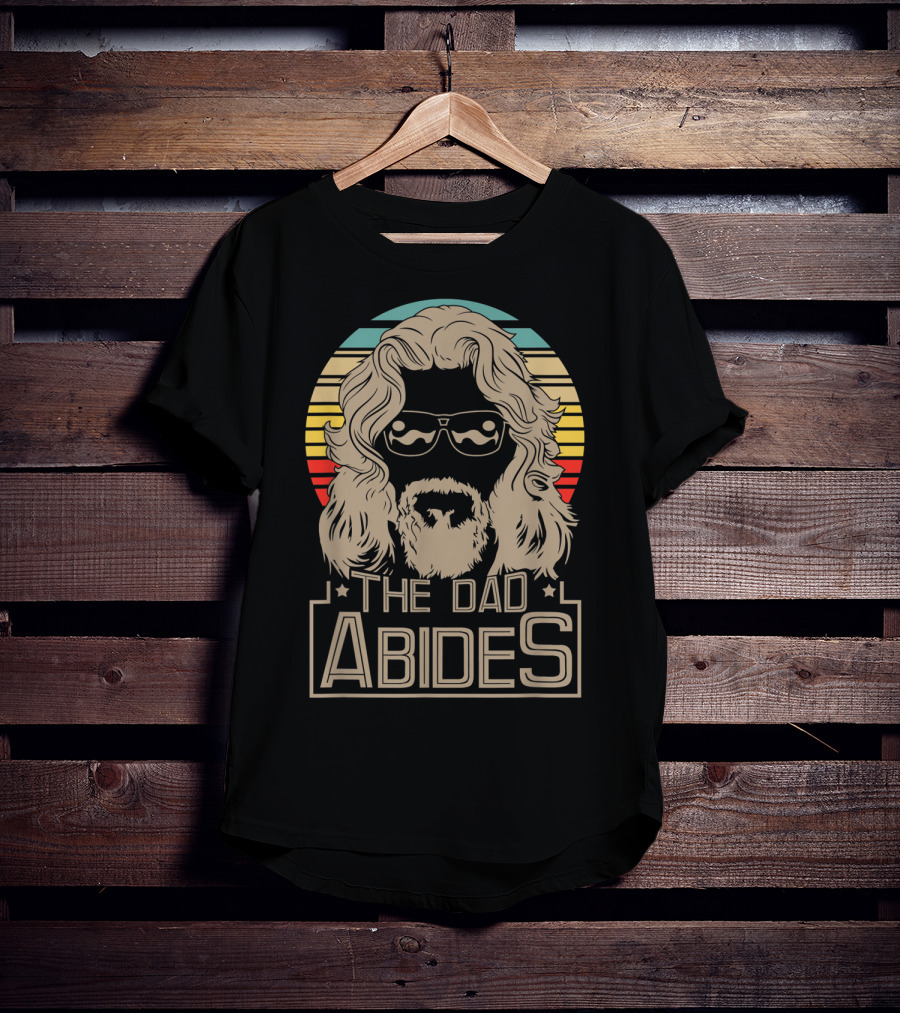 Mens The Dad Abides Retro Style Rainbow Circle Sunglasses And Long Hair T-Shirt