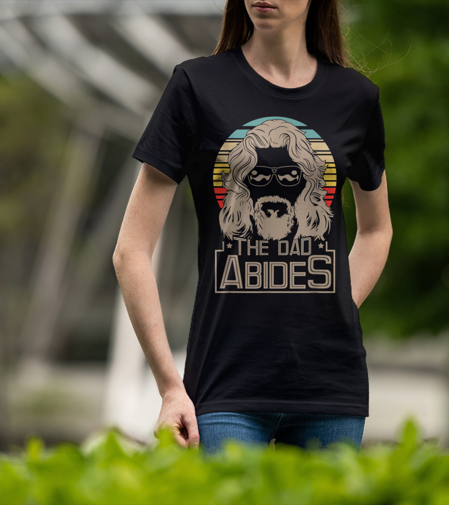 Mens The Dad Abides Retro Style Rainbow Circle Sunglasses And Long Hair T-Shirt