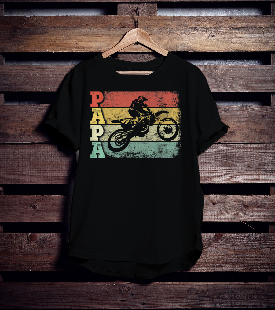 Papa Vintage Motocross Dirt Bike Dad Retro Colors T-Shirt