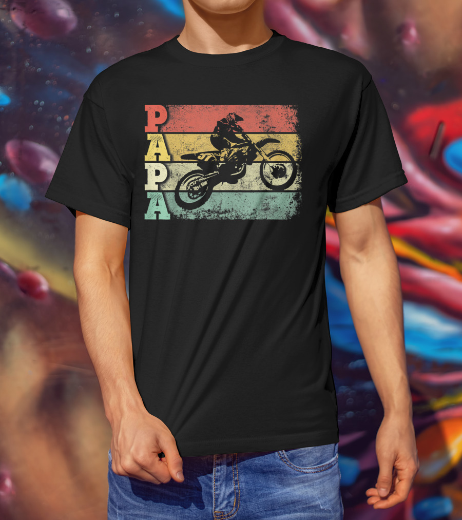Papa Vintage Motocross Dirt Bike Dad Retro Colors T-Shirt