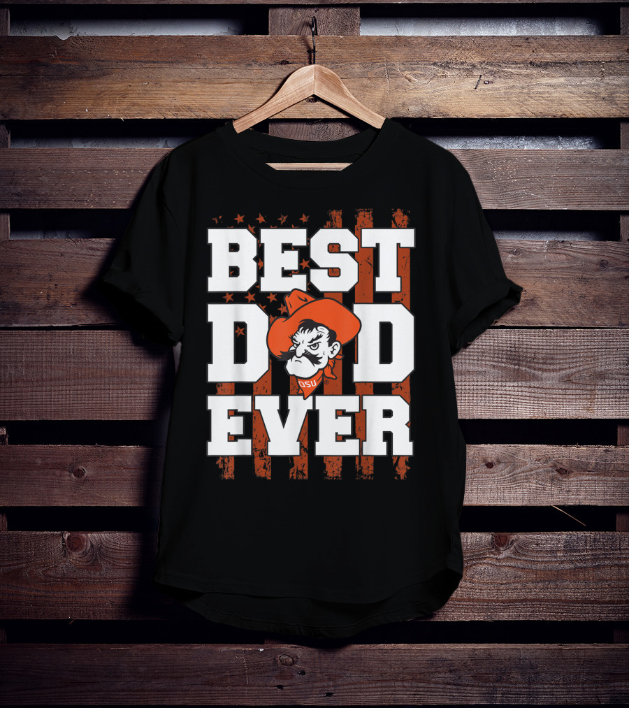 Oklahoma State Cowboys Best Dad Ever OSU Pistol Pete USA Flag T-Shirt