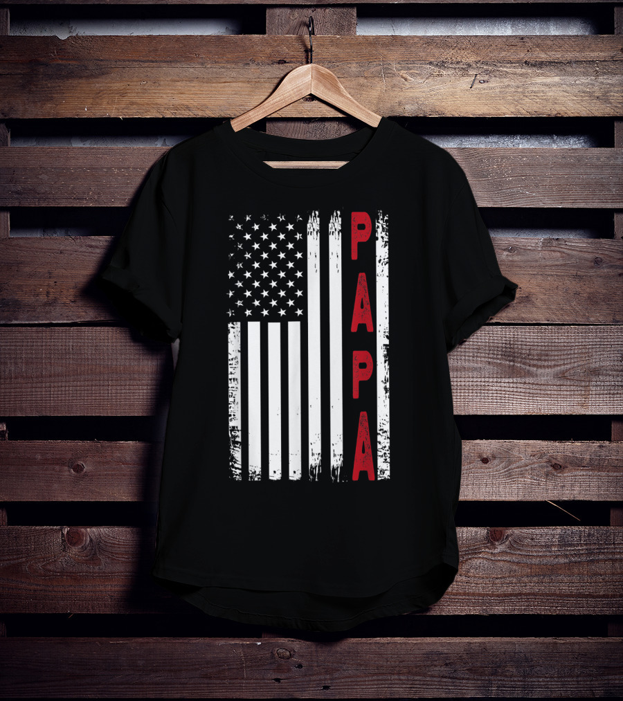 Papa Vertical Red Letters American Flag T-Shirt