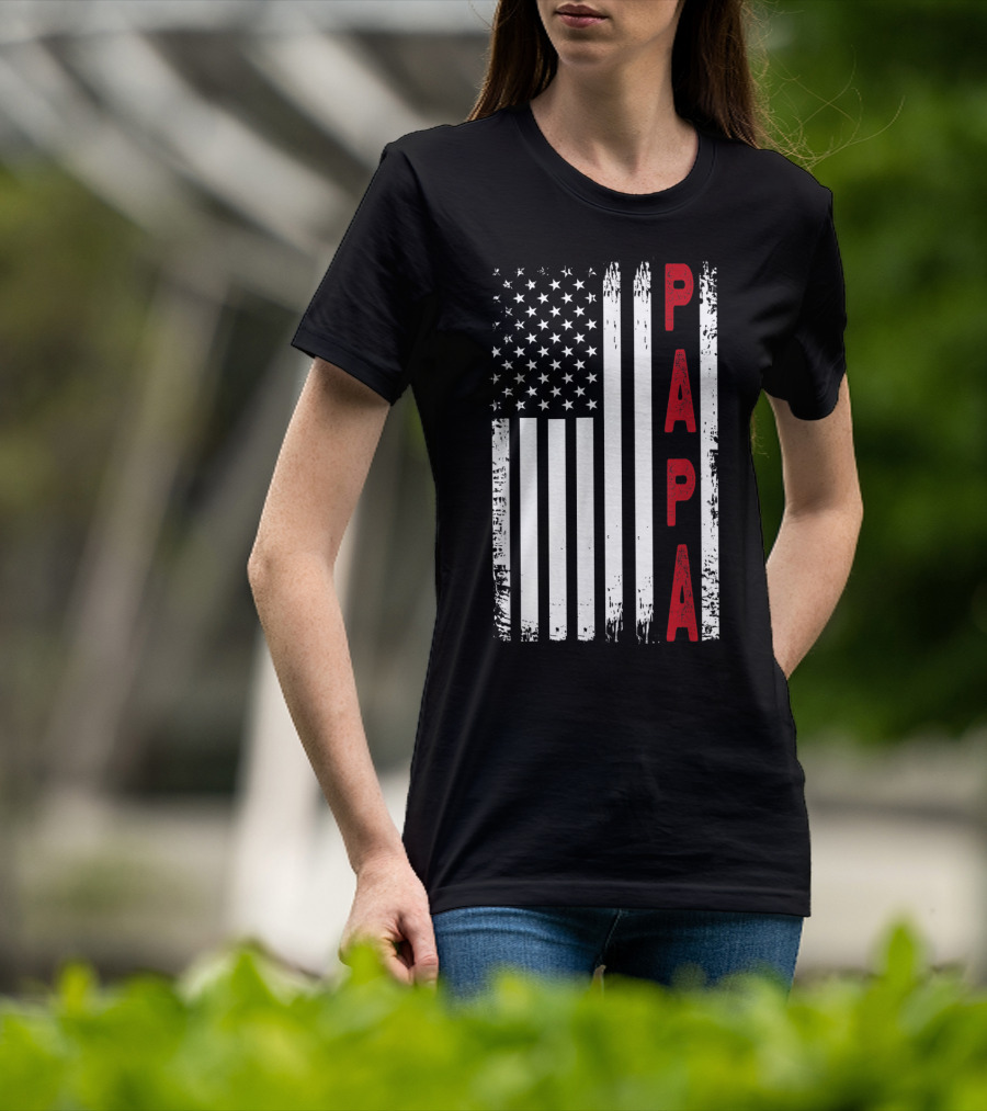 Papa Vertical Red Letters American Flag T-Shirt