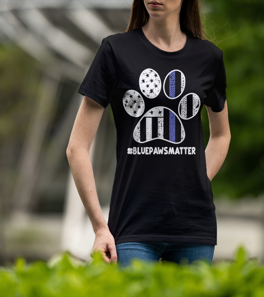 BluePawsMatter Thin Blue Line Police K9 Dog Paws T-Shirt