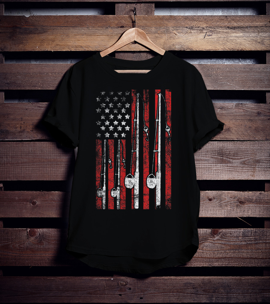 Vintage American Flag Fishing Poles T-Shirt