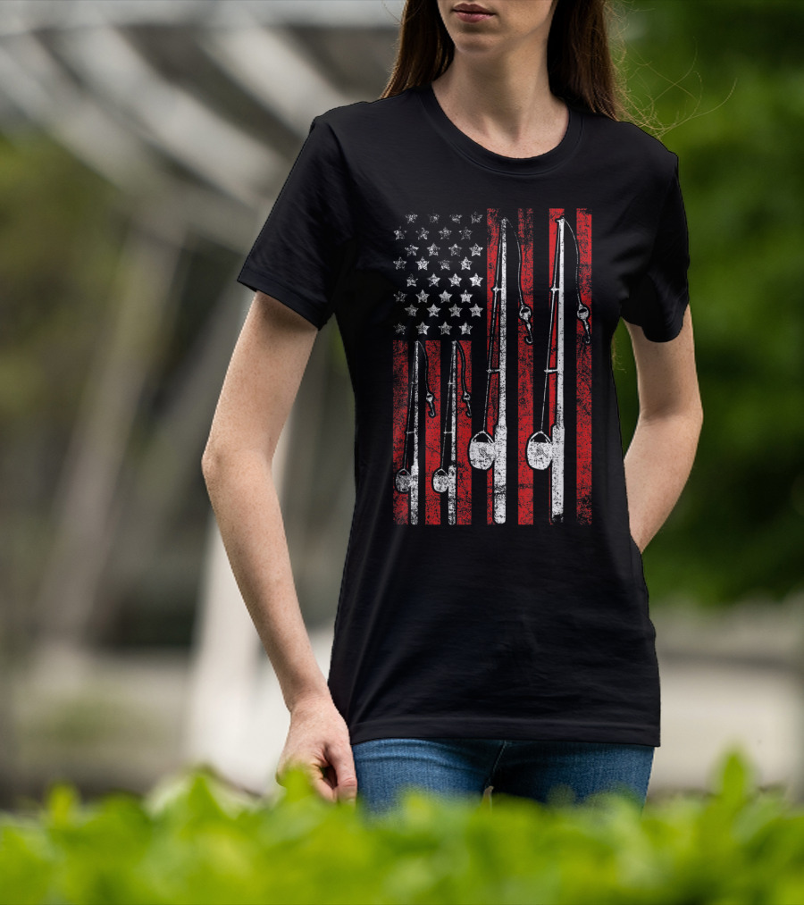 Vintage American Flag Fishing Poles T-Shirt