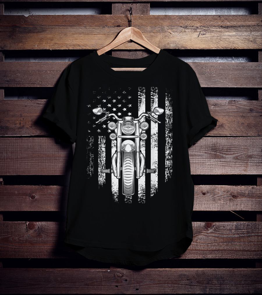 Vintage USA Flag Motorcycle Cool American T-Shirt