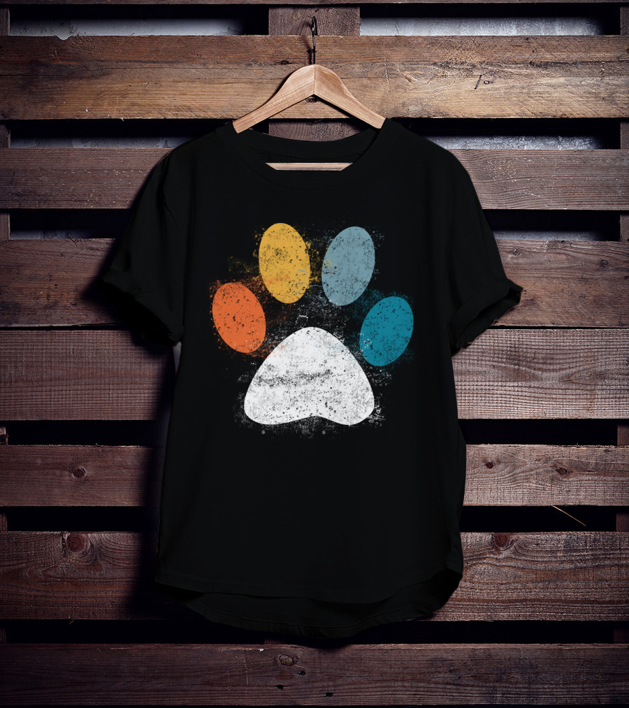 Vintage Distressed Multi-Color Dog Paw Print Love T-Shirt