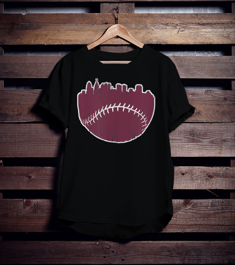 Vintage Philadelphia Cityscape Baseball Stitch Skyline T-Shirt