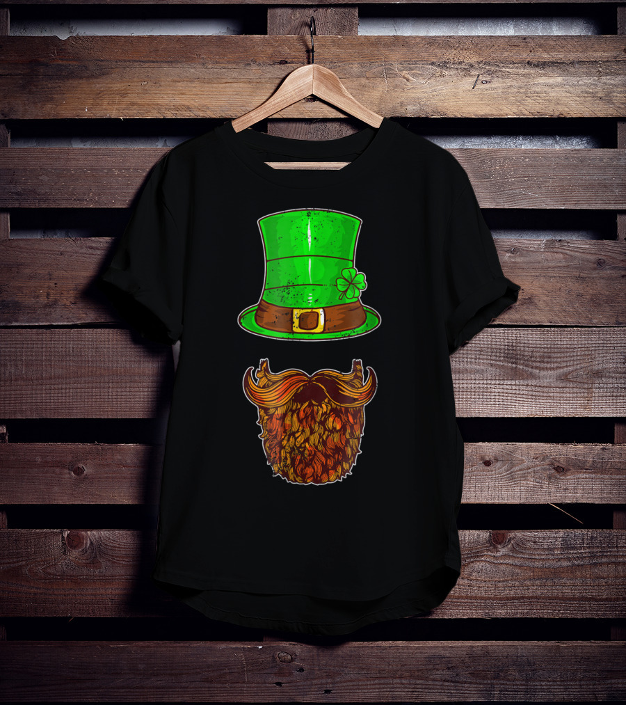 Awesomely Festive St Patrick's Day Green Irish Hat With Shamrock And Orange Beard T-Shirt