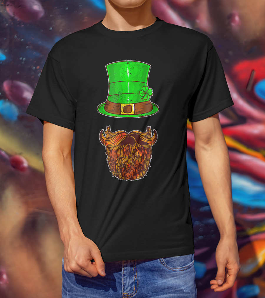 Awesomely Festive St Patrick's Day Green Irish Hat With Shamrock And Orange Beard T-Shirt