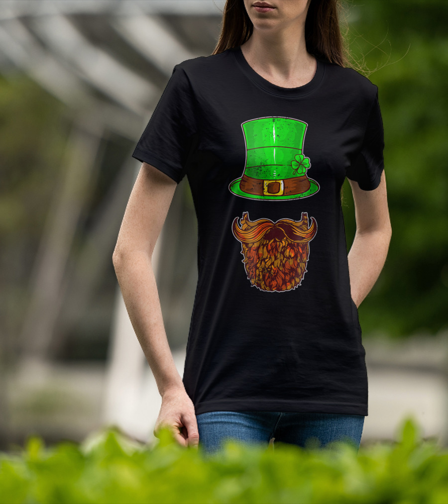 Awesomely Festive St Patrick's Day Green Irish Hat With Shamrock And Orange Beard T-Shirt