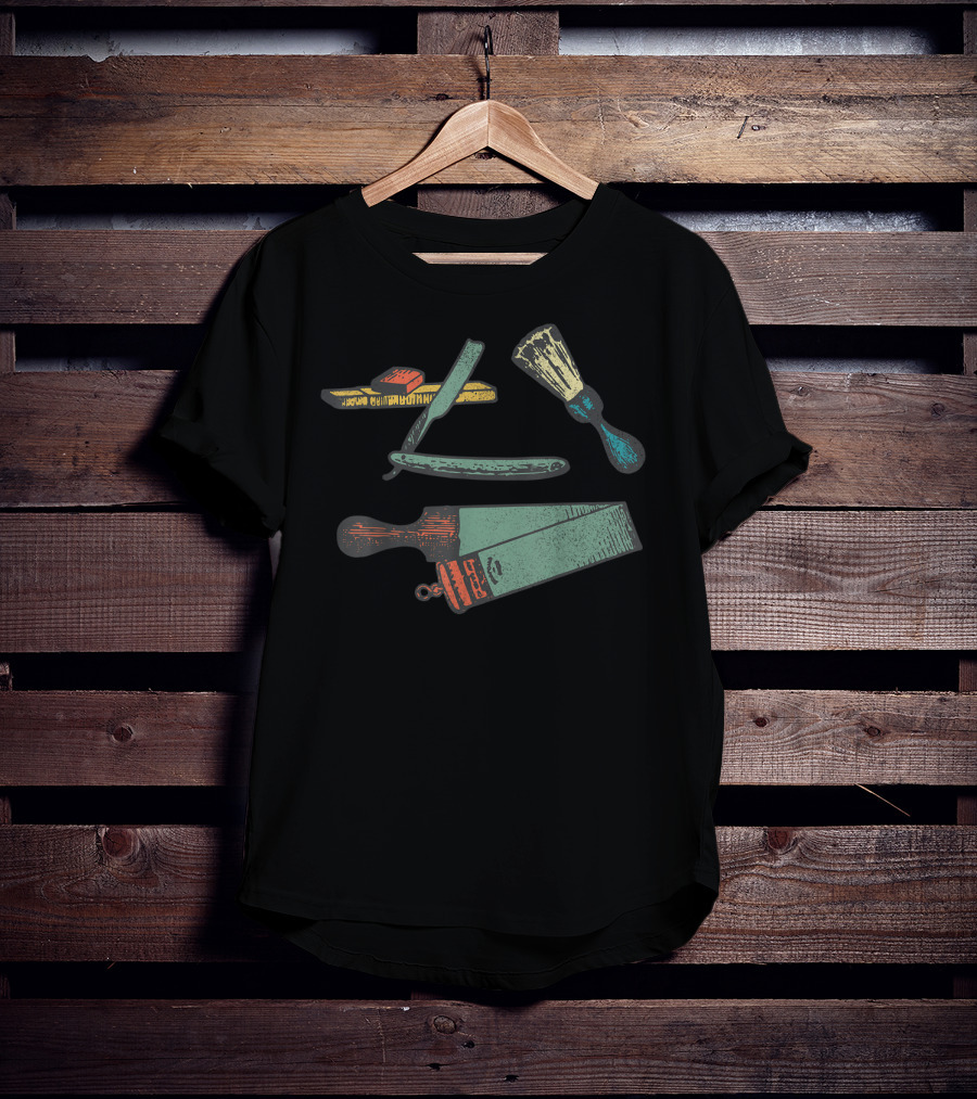 Barbershop Tools Vintage Shaving Straight Razor Brush T-Shirt