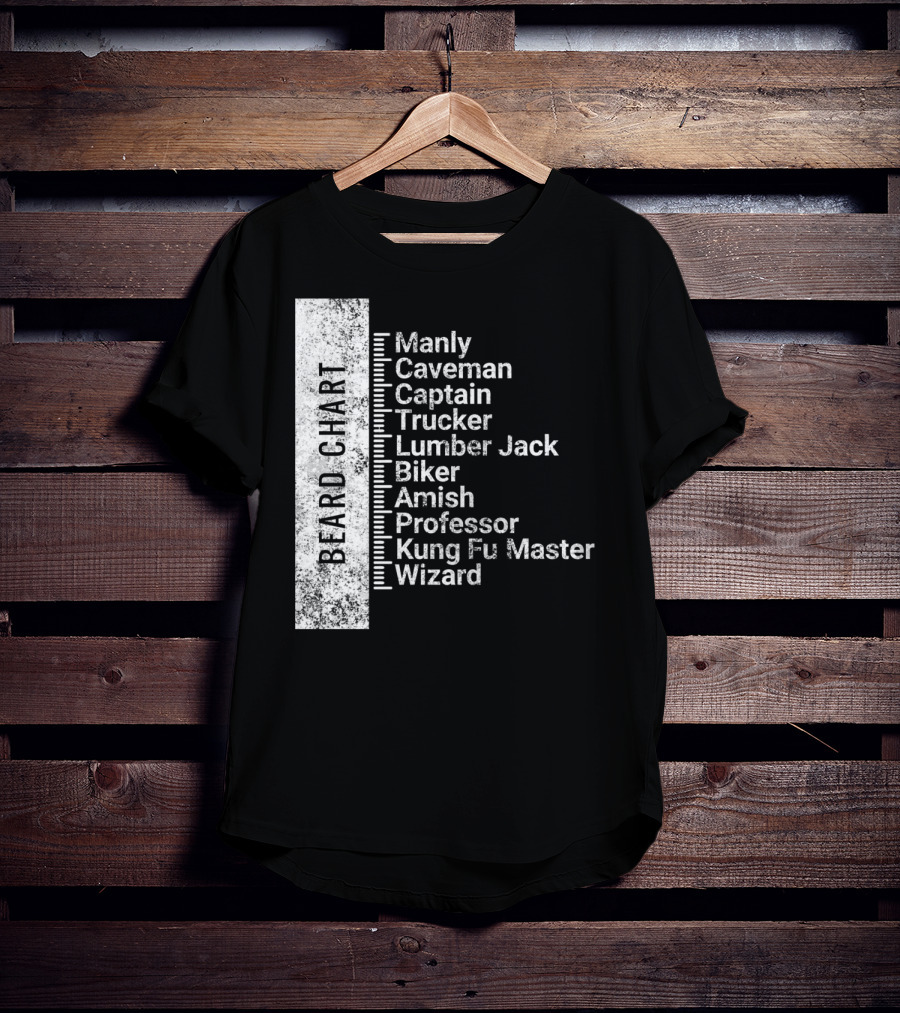 Beard Chart Manly Caveman Captain Trucker Lumberjack Biker Amish Professor Kung Fu Master Wizard T-Shirt