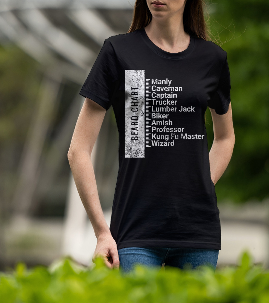 Beard Chart Manly Caveman Captain Trucker Lumberjack Biker Amish Professor Kung Fu Master Wizard T-Shirt