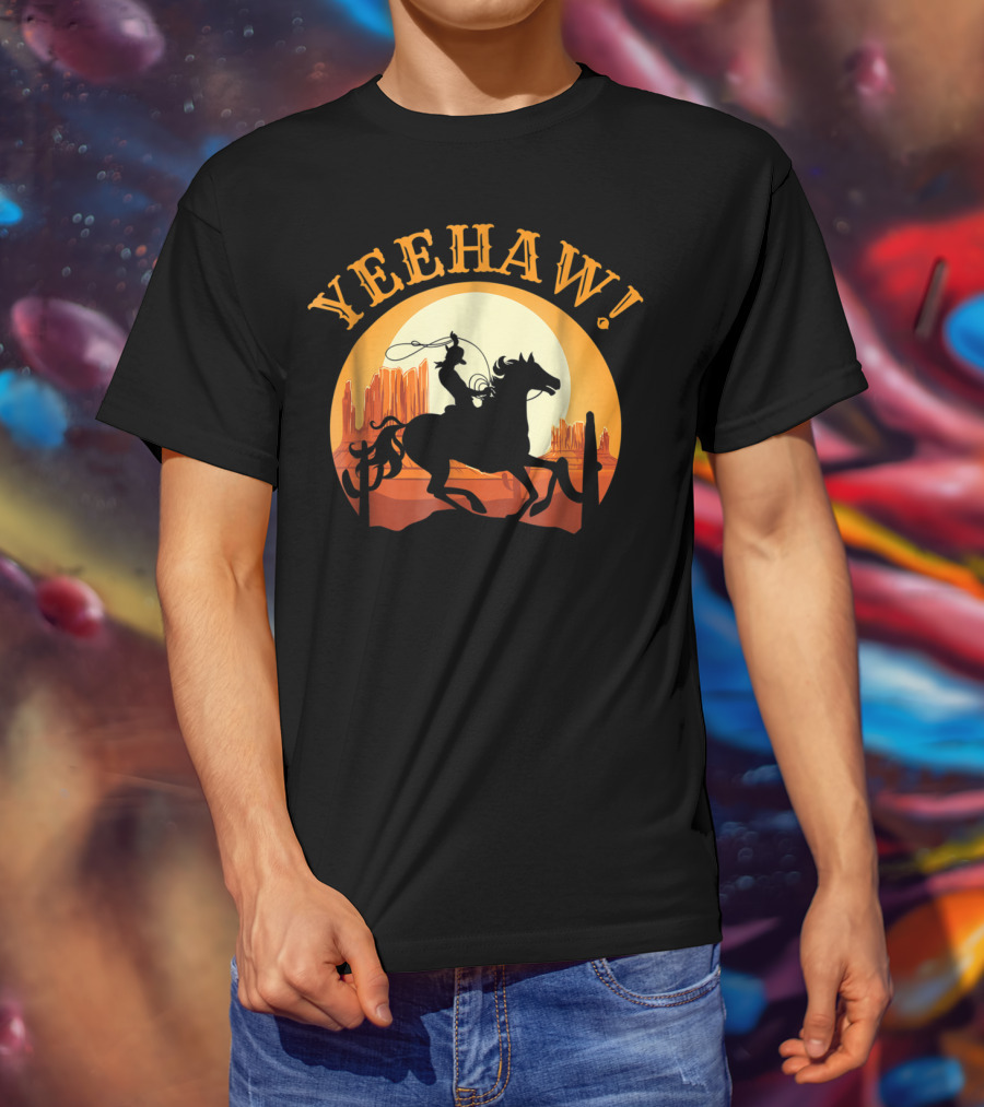Yeehaw Howdy Cowboy Rodeo Riding Lover Sunset T-Shirt