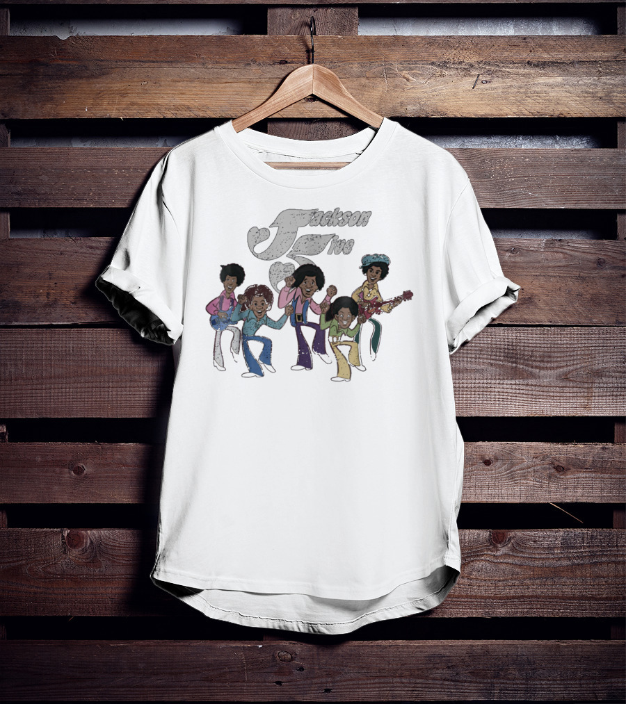 Jackson Five Retro Cartoon Style Group Dance And Guitar T-Shirt