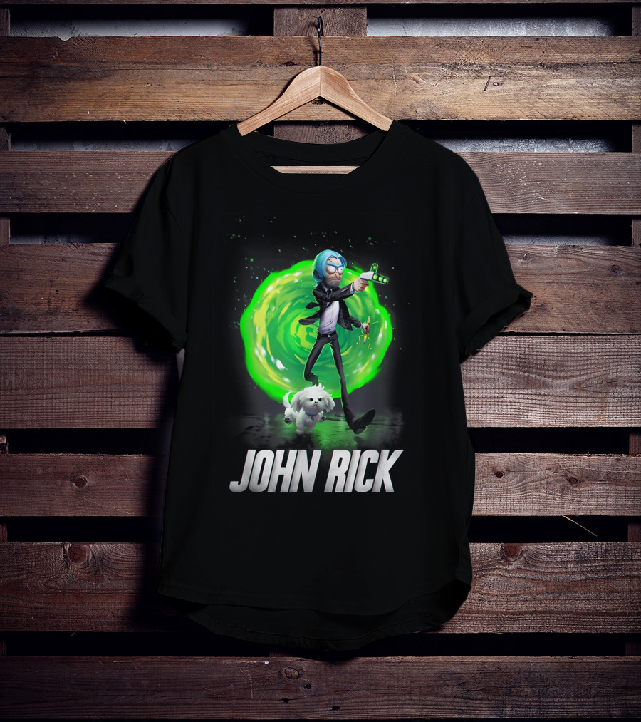 John Rick Interdimensional Action With Scientist And Portal T-Shirt