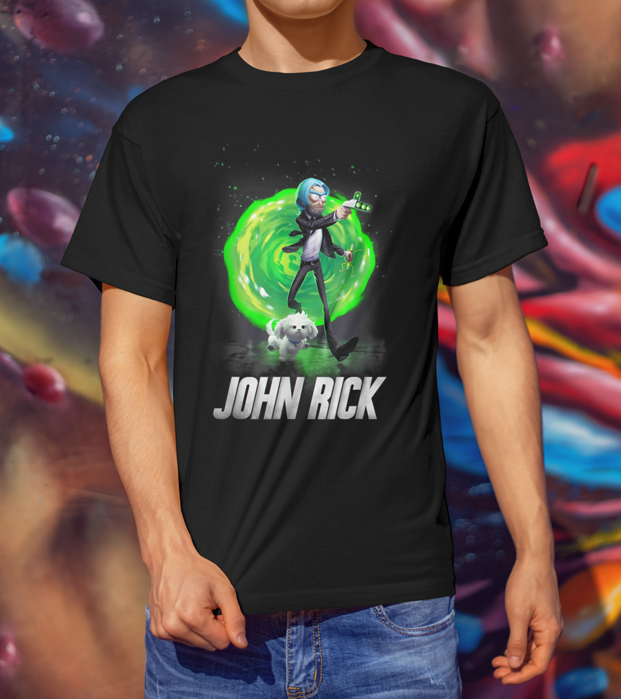 John Rick Interdimensional Action With Scientist And Portal T-Shirt