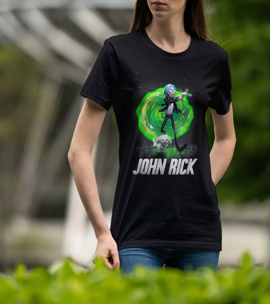 John Rick Interdimensional Action With Scientist And Portal T-Shirt