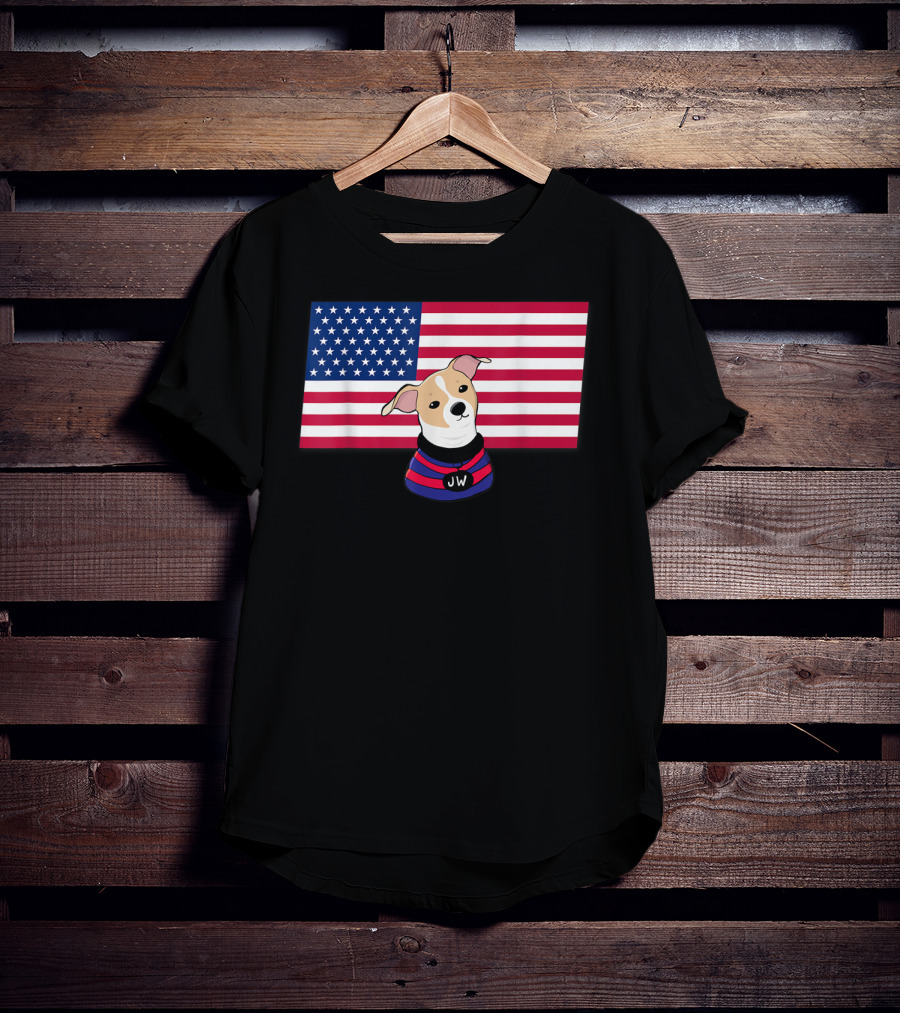 Jonathan Warren JW Dog With American Flag Background T-Shirt