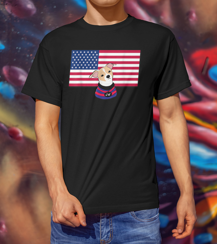 Jonathan Warren JW Dog With American Flag Background T-Shirt
