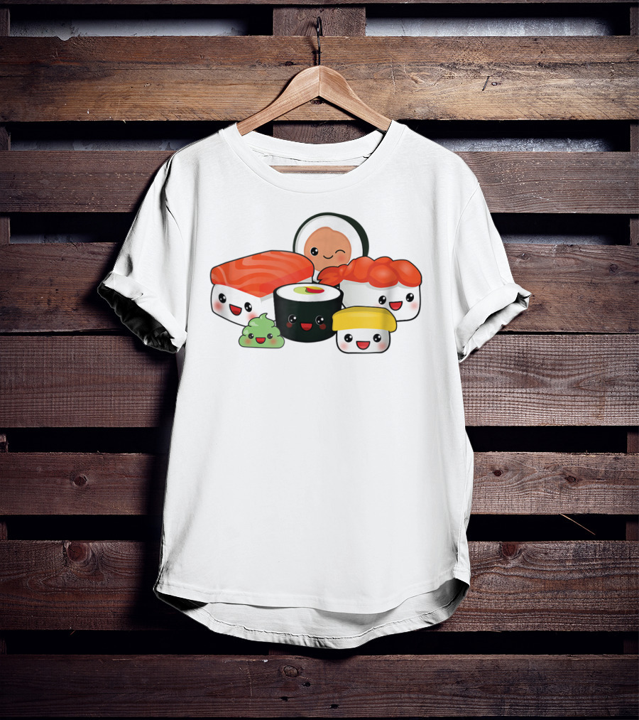 Kawaii Sushi Family With Cute Faces And Happy Expressions T-Shirt