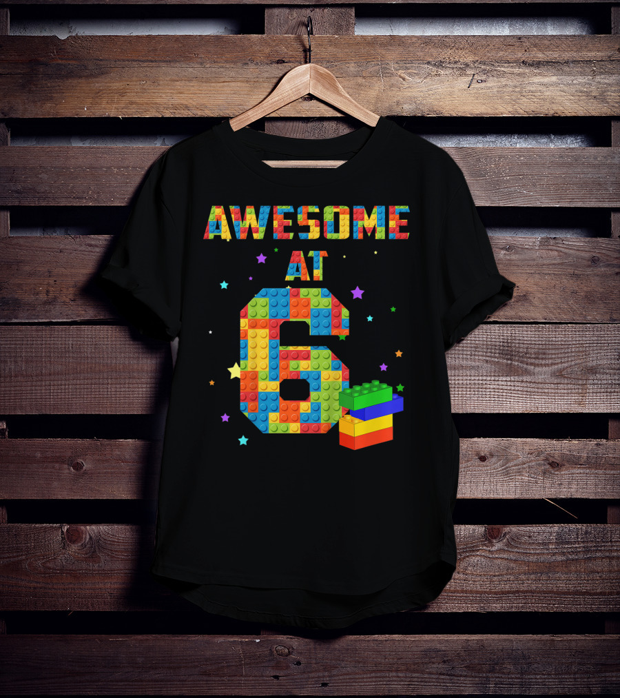 Awesome At 6 Building Blocks Birthday T-Shirt