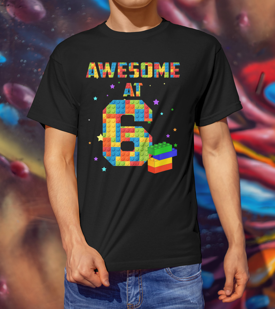 Awesome At 6 Building Blocks Birthday T-Shirt