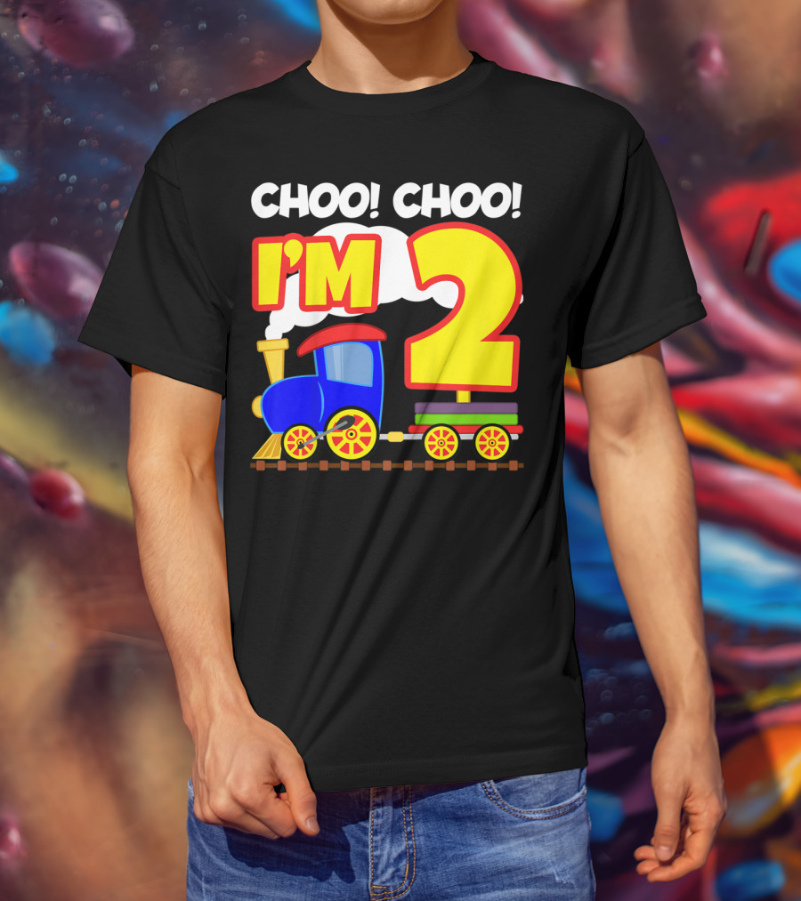 Choo Choo I'm 2 Year Old Train Birthday Toddler Fun T-Shirt