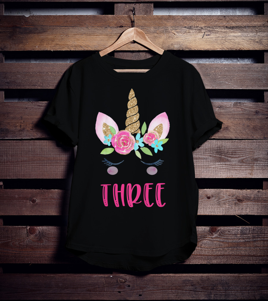 Three Unicorn Birthday Girl 3 Year Old Kids T-Shirt