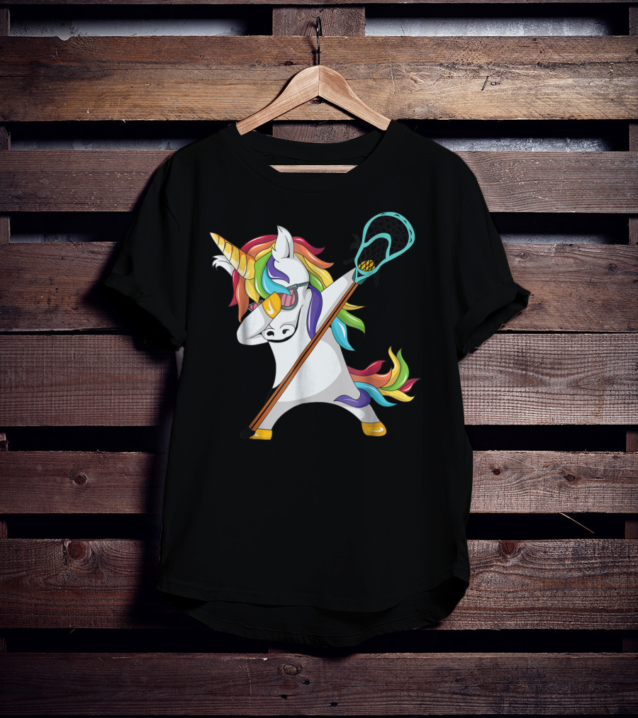 Lacrosse Dab Dabbing Unicorn With Colorful Mane T-Shirt