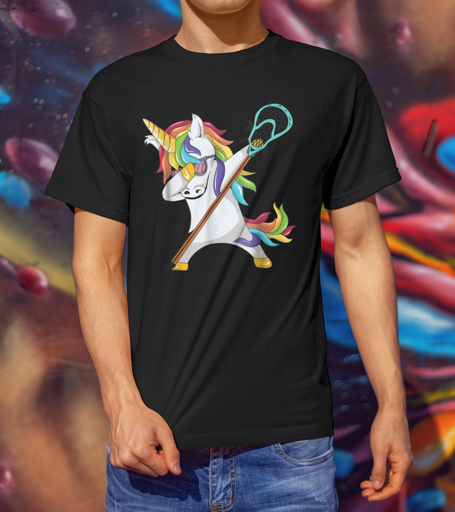 Lacrosse Dab Dabbing Unicorn With Colorful Mane T-Shirt