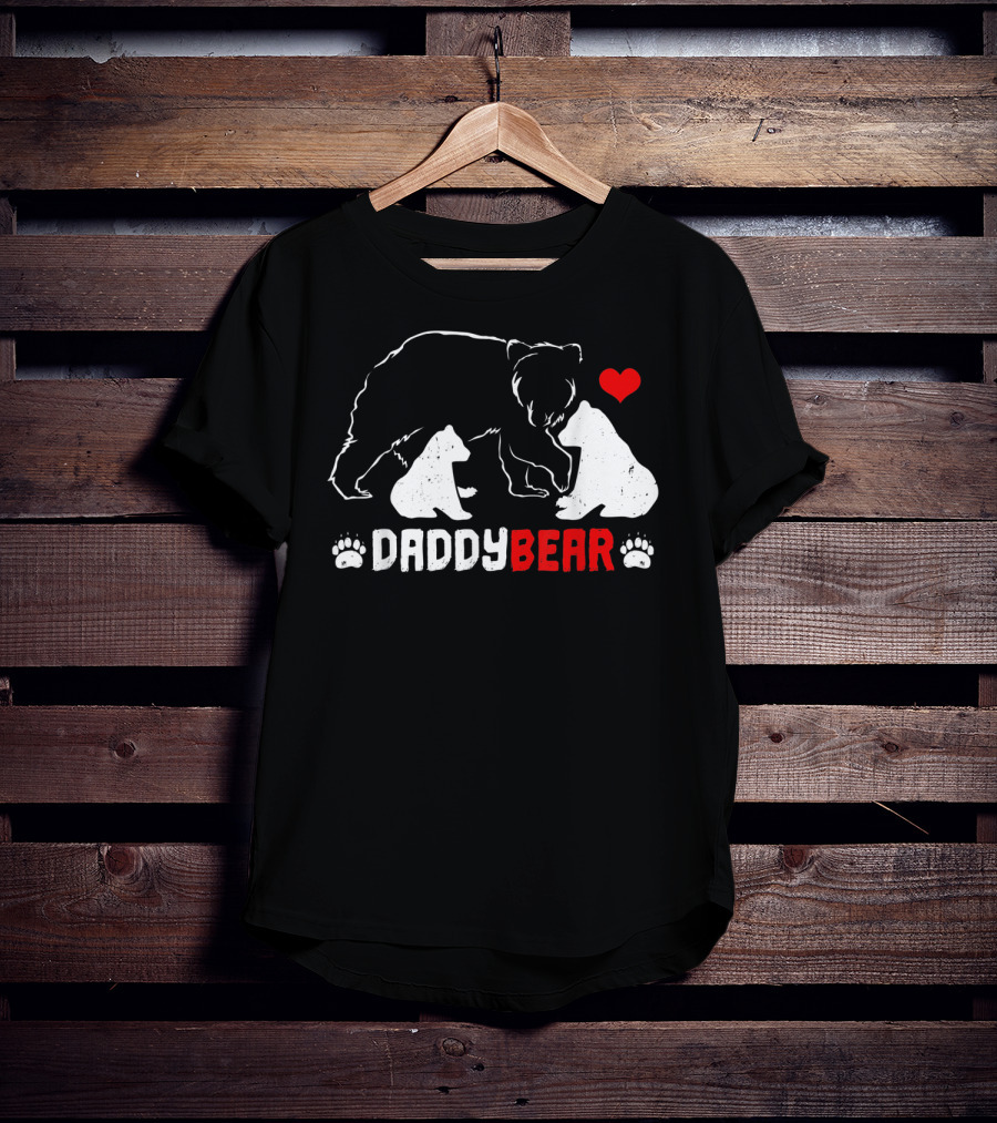 DADDY BEAR Two Cubs Heart Paw Prints T-Shirt