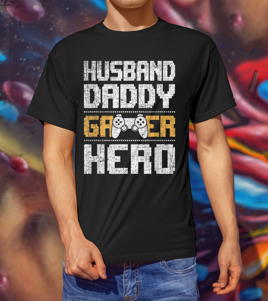 Husband Daddy Gamer Hero With Gaming Controller T-Shirt