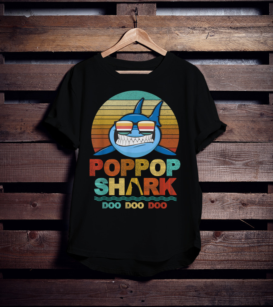 Poppop Shark Doo Doo Doo Retro Sunglasses Vintage Stripes T-Shirt
