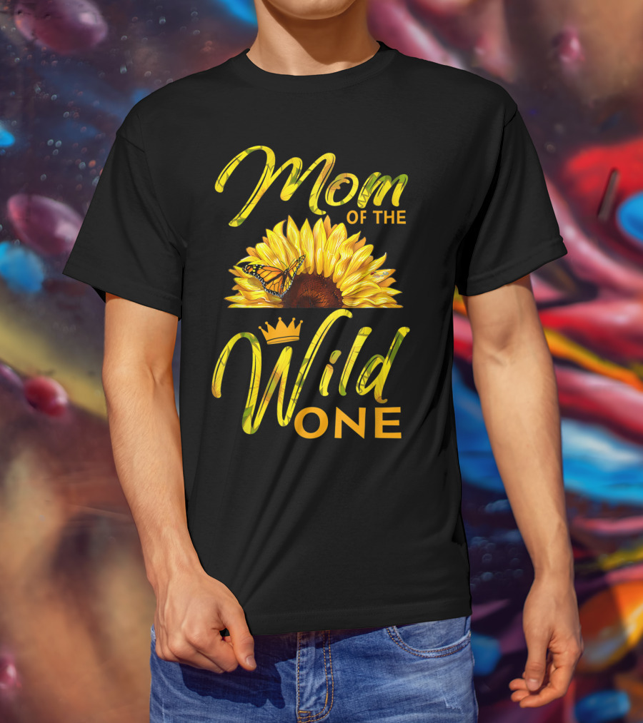 Mom Of The Wild One Sunflower Monarch Butterfly Crown T-Shirt